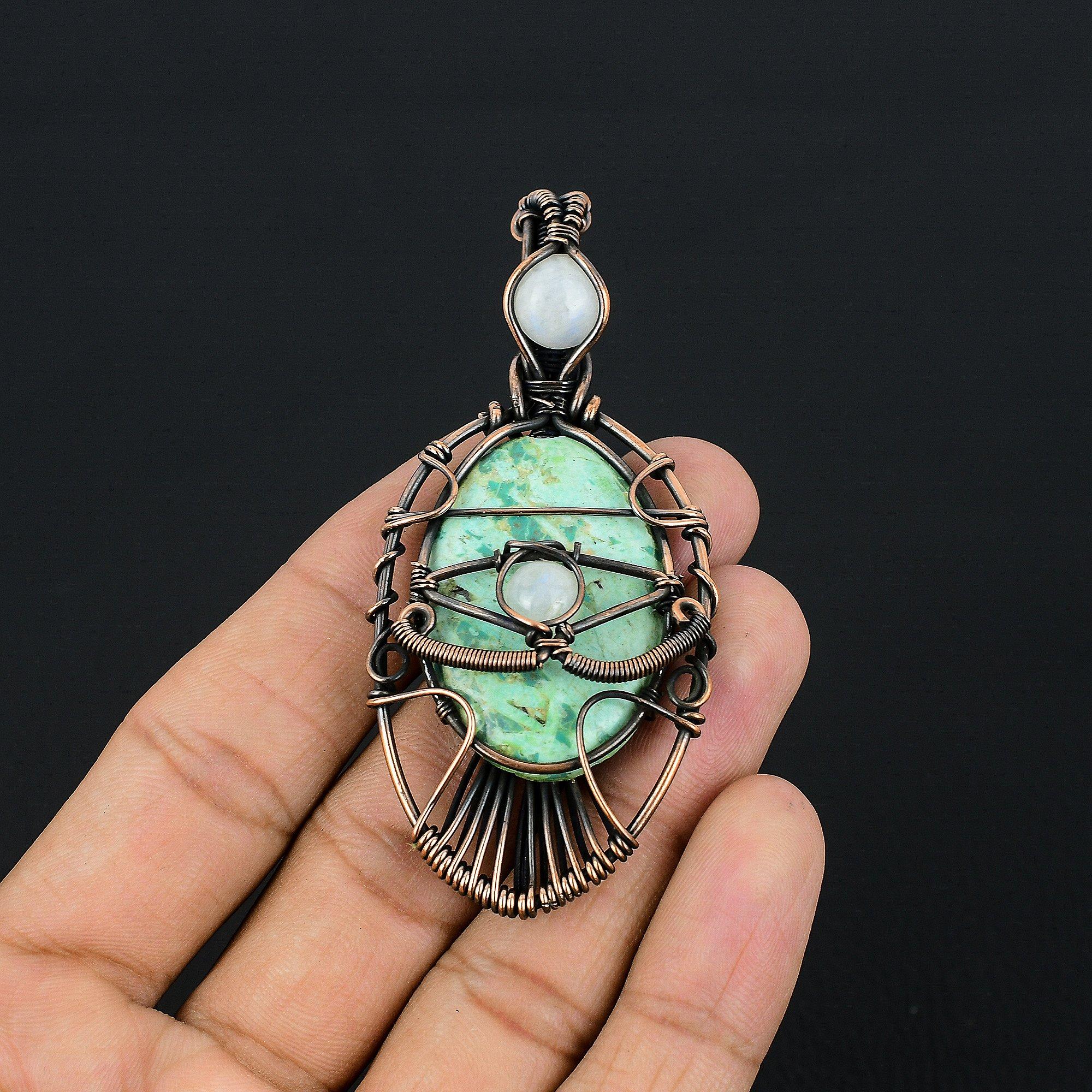 

Chrysocolla Pendant, 999 Copper Wire Wrapped Pendant Handmade Gemstone Jewelry, Gifts For Wife Brand New Pendant 2.55 Inches