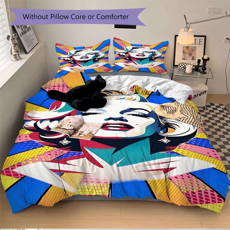 3pcs Pop Art Marilyn Monroe Duvet Cover Set - Machine Washable, Includes 1 Duvet Cover and 2 Pillowcases, No Core Included, All-Season Home