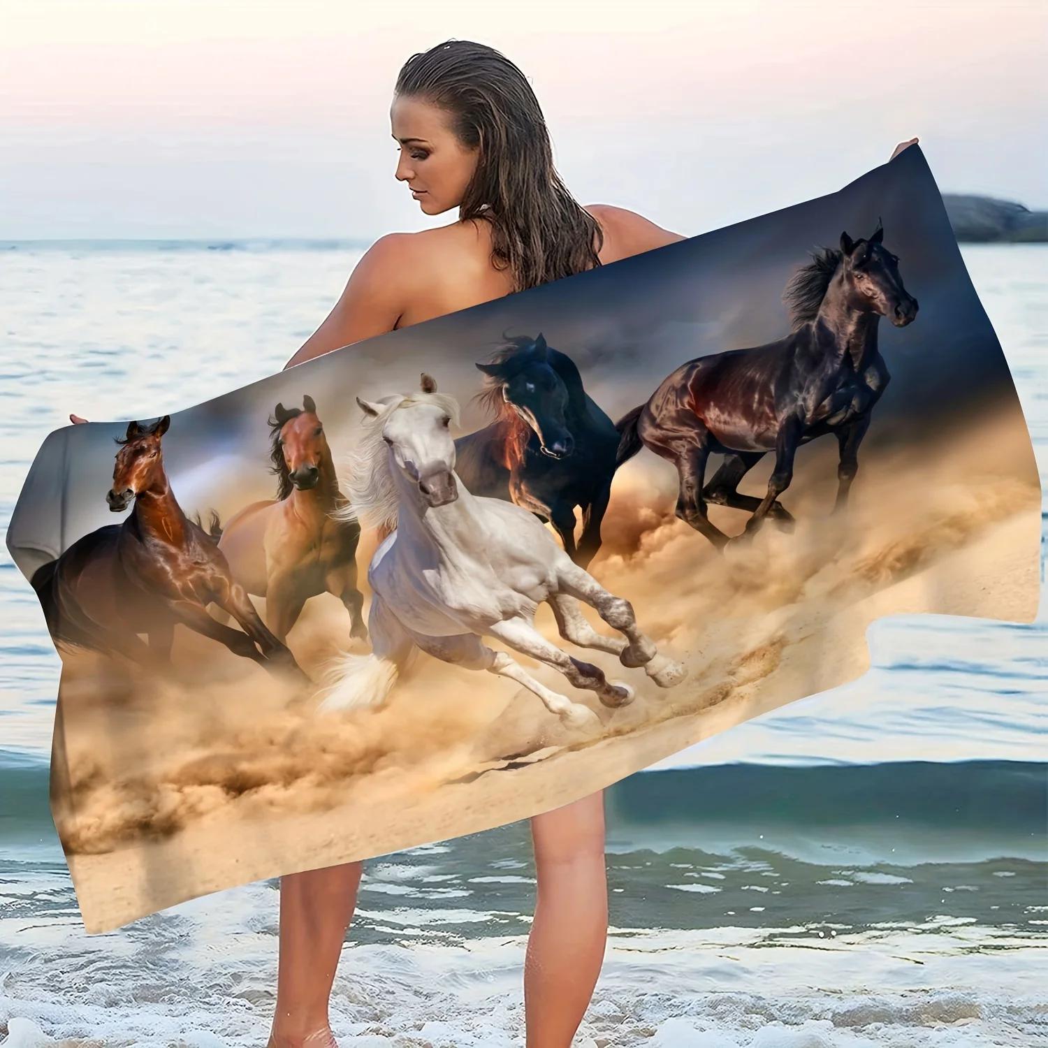 

Vintage Horse Pattern Microfiber Towel Blanket – Absorbent, Soft & Versatile for Beach and Home Decor W30*H60(CM)