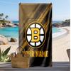 Boston Bruins Custom Beach Towel, Print Your Name Text Lightweight Absorbent Towel for Swimming Travel