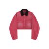 Ss24 Logo Wash Distressed Color Block Double Pocket Long Sleeve Zip Short Denim Jacket Women Jackets Pink WD-DJ0-24-309-W-PK
