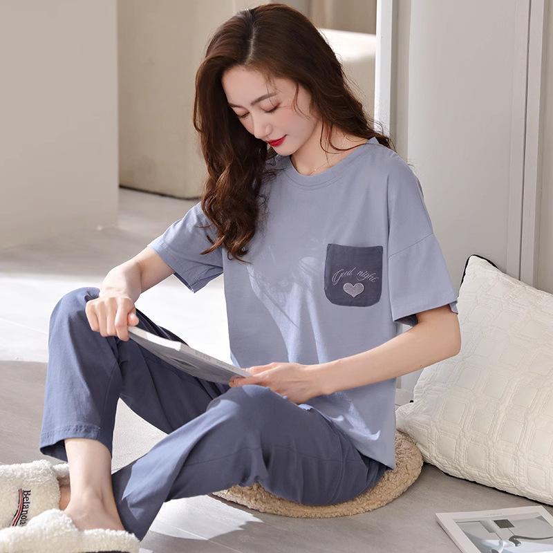Pajamas women's summer cotton short-sleeved trousers thin summer cotton women's casual can wear summer loungewear