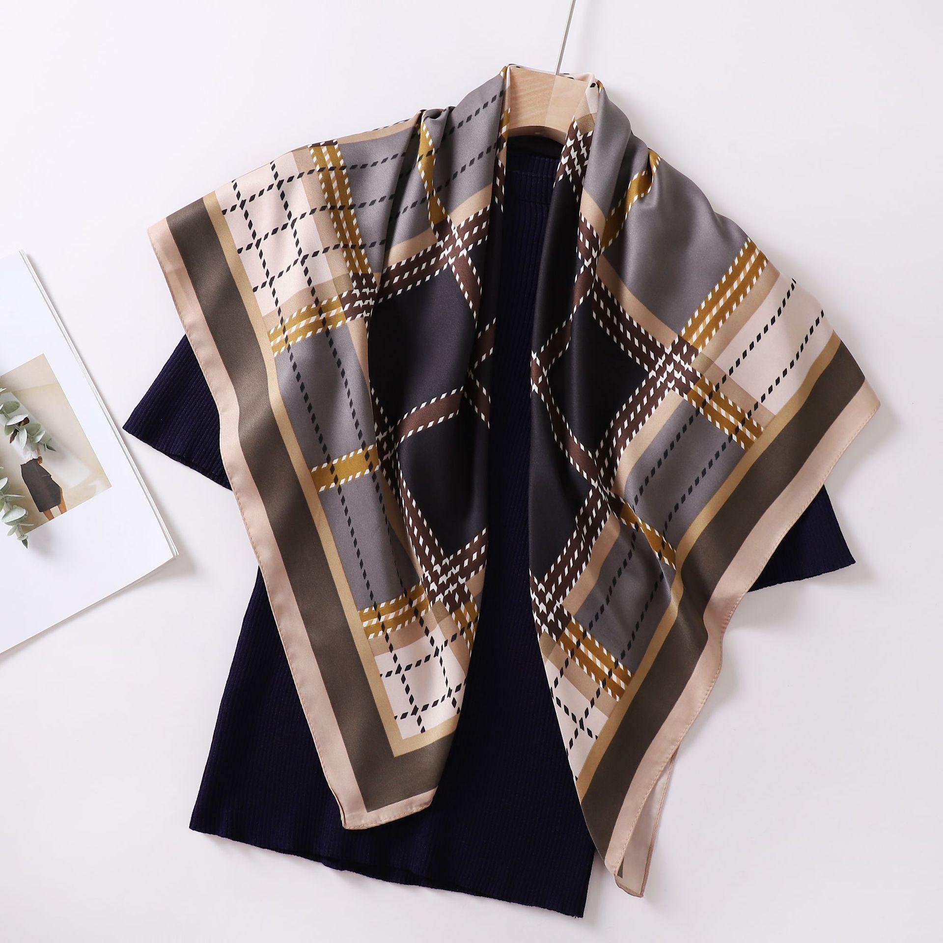 New retro printed silk scarf women s fashion twill temperament shawl 90cm large square scarf summer sunscreen scarf scarf twill 90cm