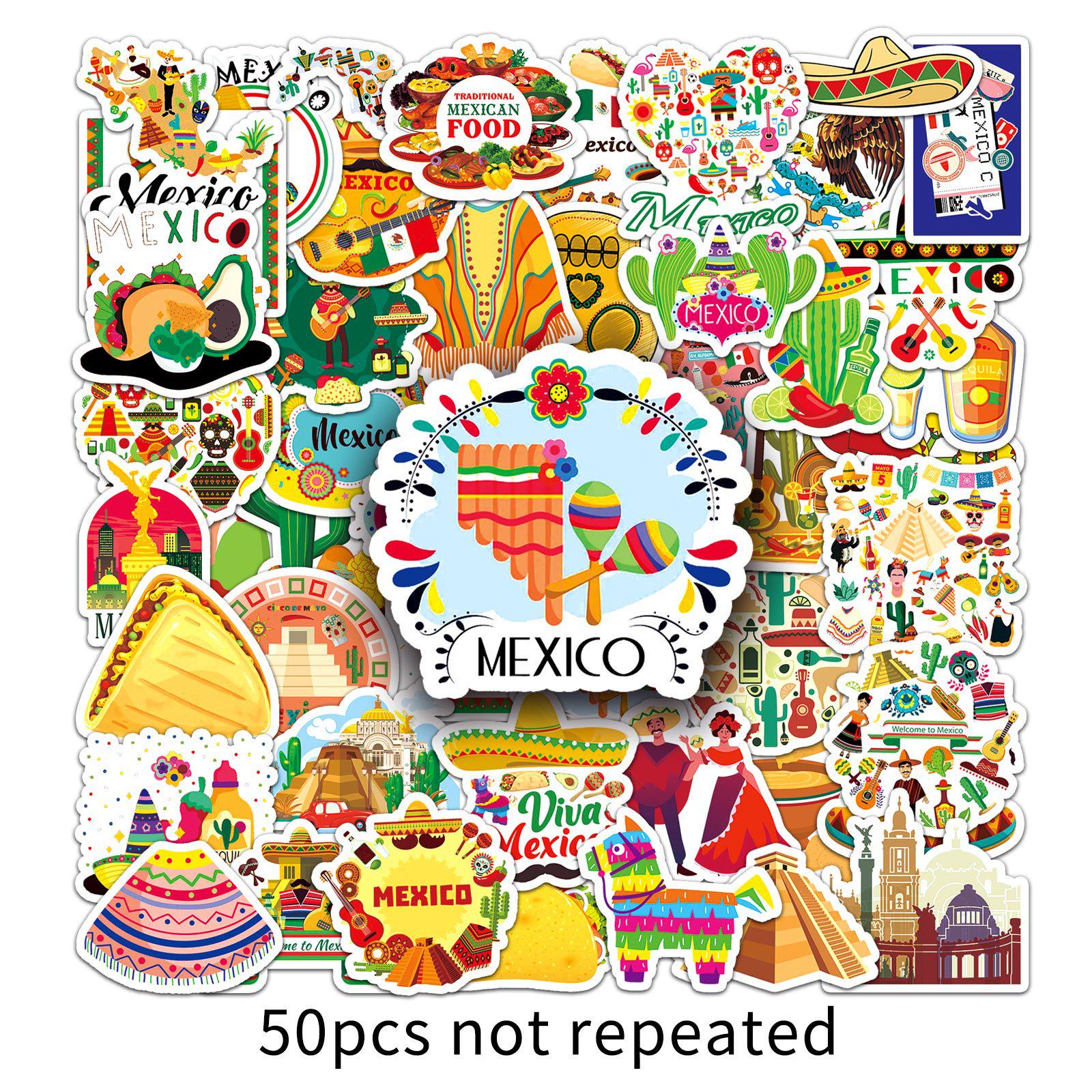 50 Mexico Cartoon Outdoor Scenery Waterproof Stickers for Travel, Phone, and Computer Decor