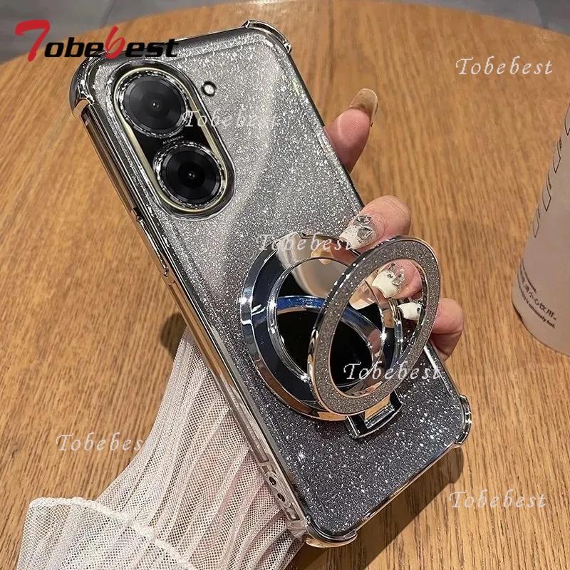 

Блестящий противоударный силиконовый чехол для Xiaomi Redmi A5 A3 A1 с зеркалом для макияжа, магнитным держателем-подставкой, мягкая накладка Redmi A5 серебряный