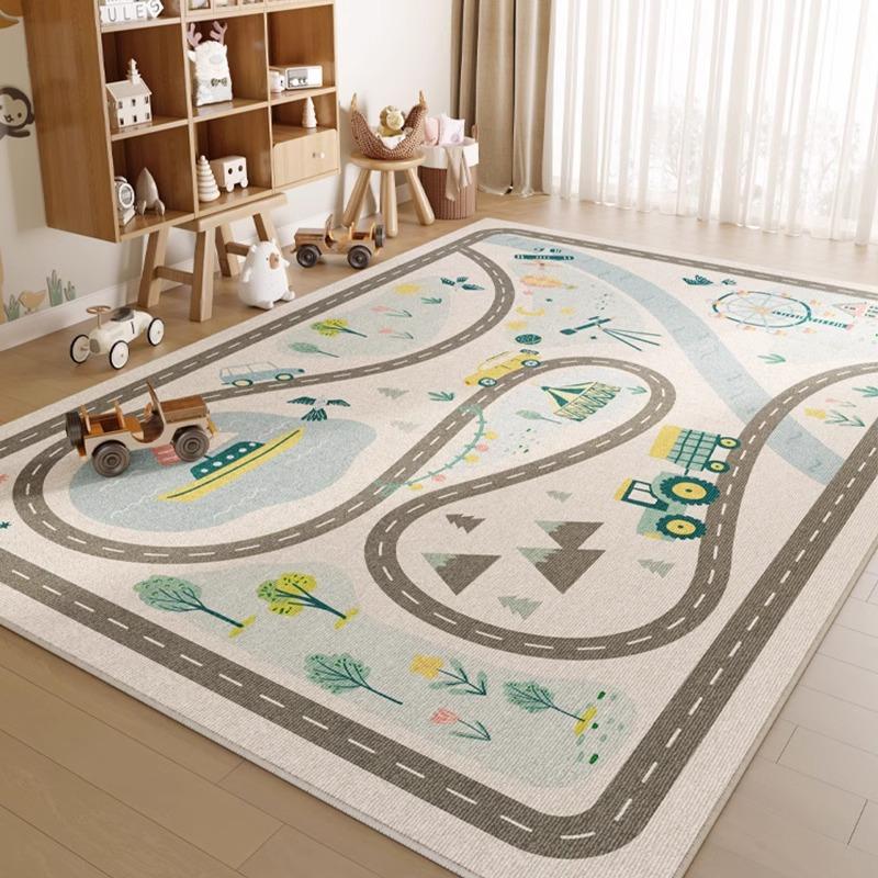 Gray City Road Map Car Play Rug Soft Flannel Non Slip Washable Kids Carpet for Children Playroom Bedroom Nursery