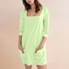 Women's Fashion Casual Solid Color Square Neck 3/4 Sleeve Short Dress