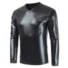 Herren T-Shirt mit V-Ausschnitt, glänzend, langärmlig, einfarbig