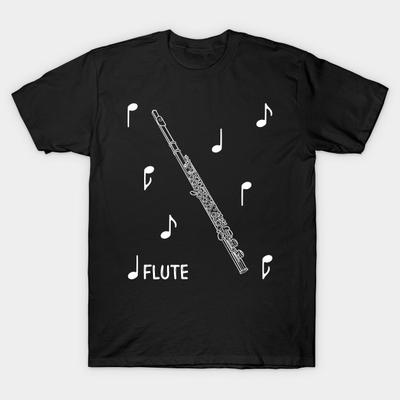 Asian Size Men Black Print T-shirt Musical Notes Flute No-Cut Heat Transfer Print Cotton Tshirt