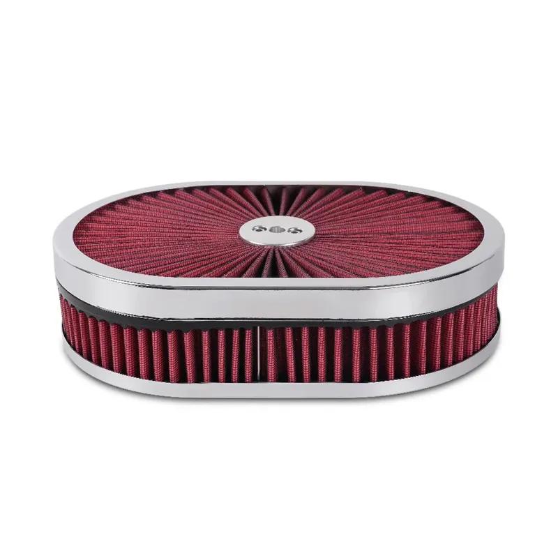 Hoher Durchfluss Chrom 12"x2" Ovaler Luftfilter-Gehäusebausatz 5-1/8" Vergaserhals mit Durchflussdeckel für GMC Chevy Ford Chrysler Dodge
