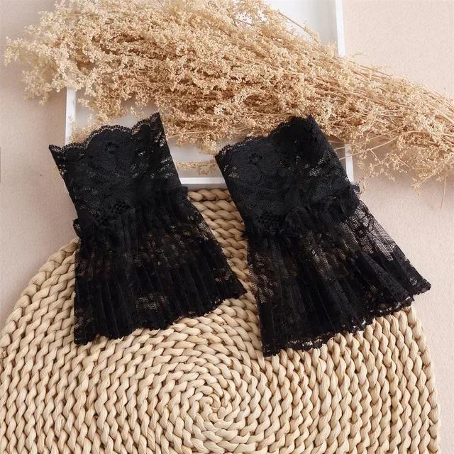 Women Detachable Sleeve Fake Cuffs Female Lace Thin Pleated Flare Sleeve False Cuffs Ruffles Wristband Decorative Accessory