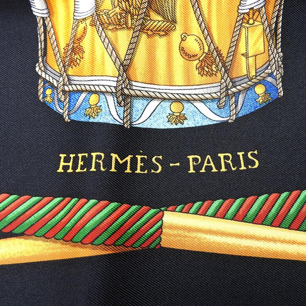 Used HERMES scarf Calle 90 silk black black LES TAMBOURS
