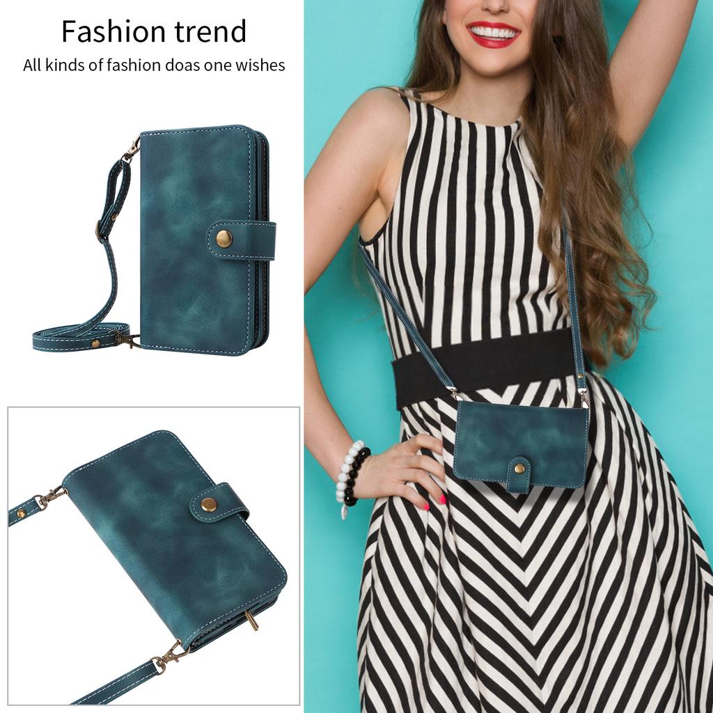 Wallet Leather Zipper Purse Multi Card Slots Crossbody Lanyard Bag Case for iPhone 15 14 Plus 12 13 11 Pro Max for Samsung S23 S22 S21 S20 Ultra Plus