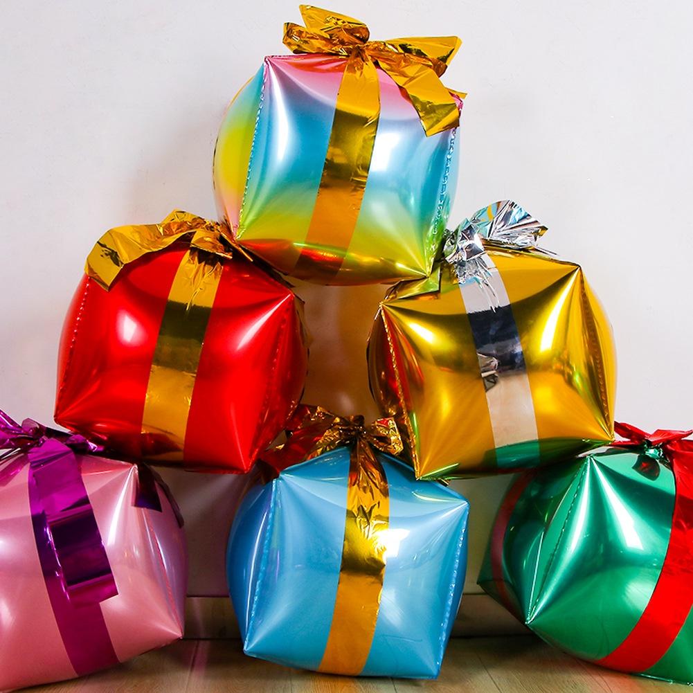 4D Six Sided Gift Box Windmill Cane Shape Aluminum Foil Balloon Birthday Christmas Party Scene Atmosphere Decoration