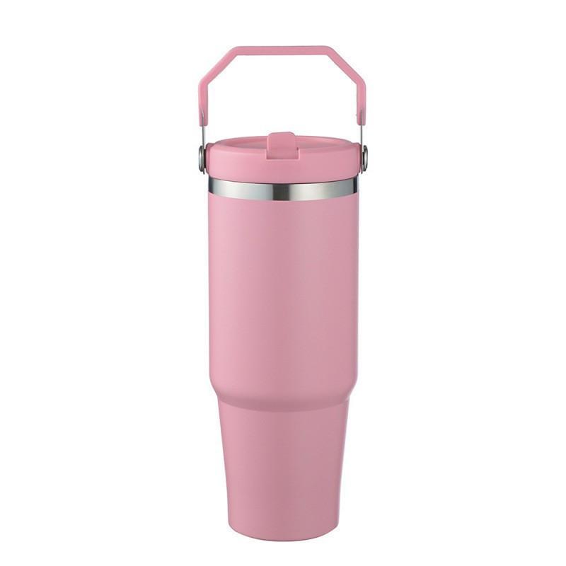 30oz Stainless Steel Travel Mug With Handle Straw Lid Vacuum Insulated Water Bottle Car Office Gym