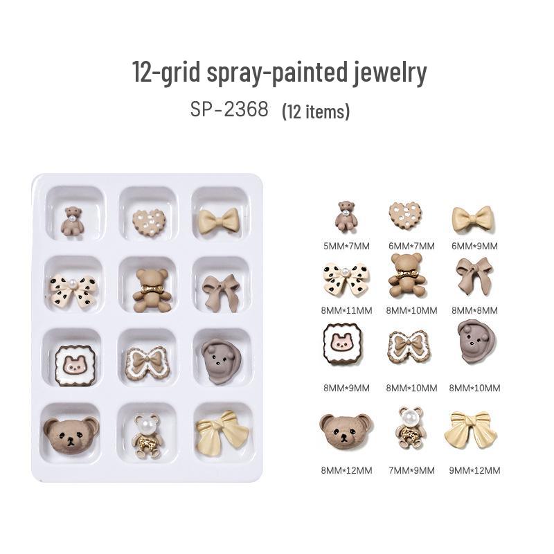 

12 шт. Жемчужные сердечки с бантом, шармы для ногтей: Галстук-бабочка, Медведь, Камелия и Мультяшные Металлические Украшения