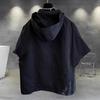 Pánské letní tričko s kapucí velká nášivka kapsa na zip zapínání oversized čistá barva pytlovité krátké rukávy střední délka streetwear hip hop sportovní mikina
