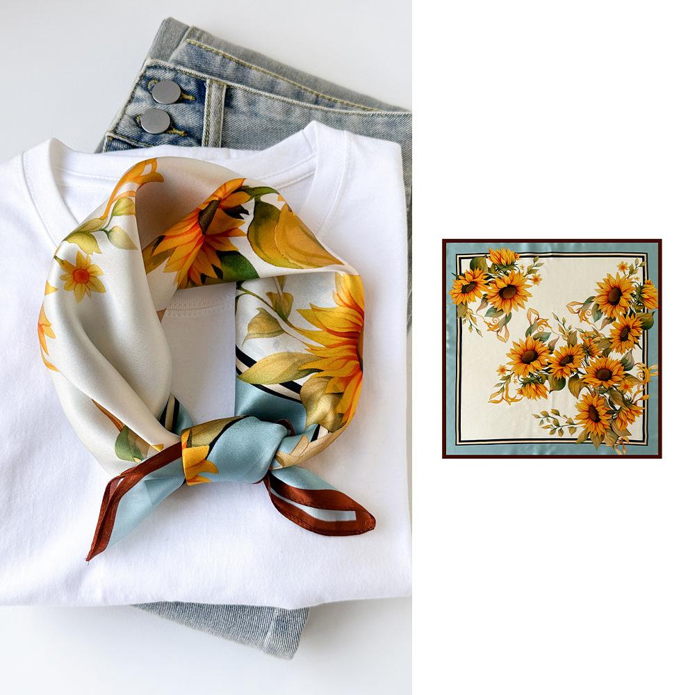 Top Women 100% Silk Scarfs Fashion Bright Flowers Color 50CM Small Sqare Scarfs Neck Decorative Wrap Printed Party Scarves