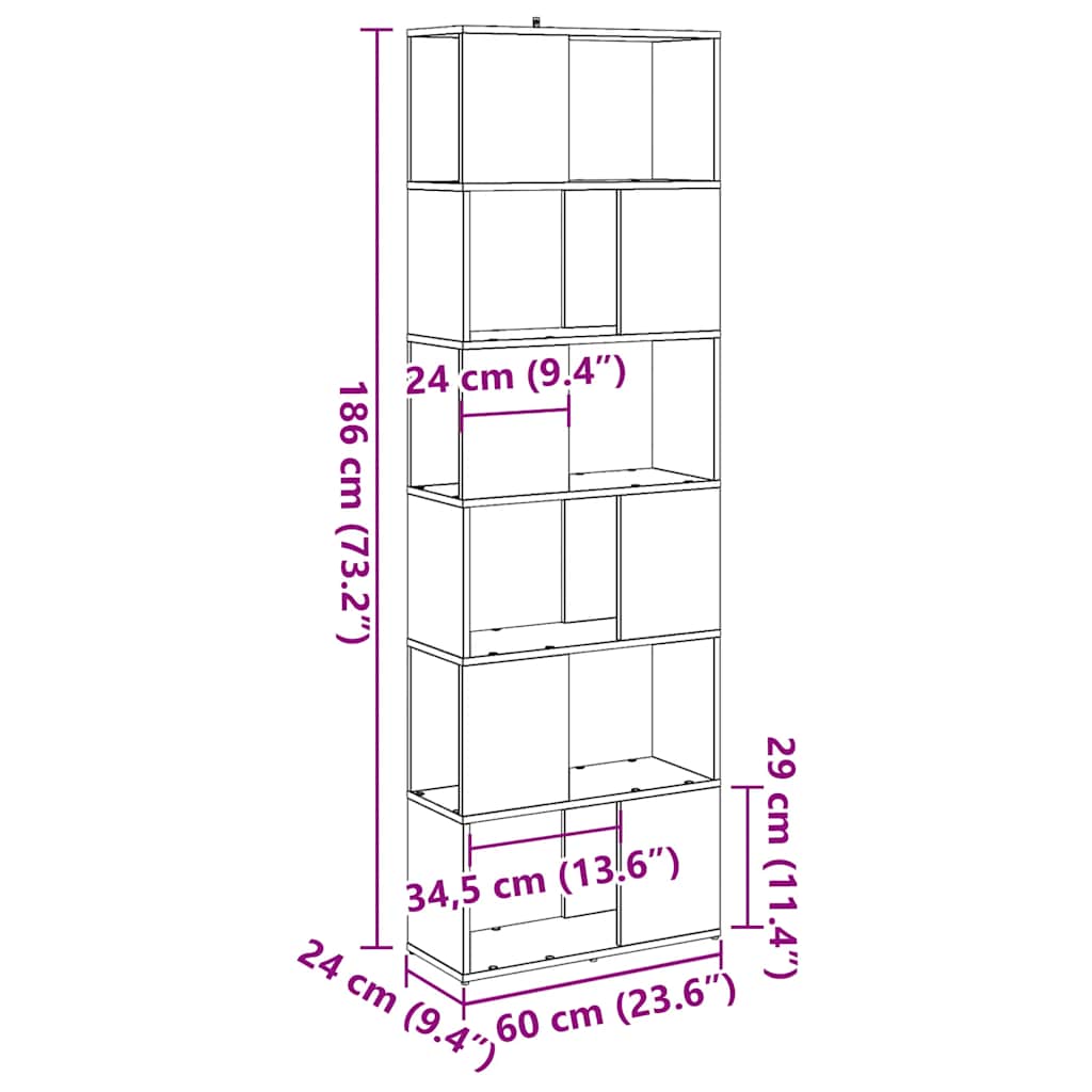 Bookshelf Room Divider Artisan Oak 60 x 24 x 186 cm