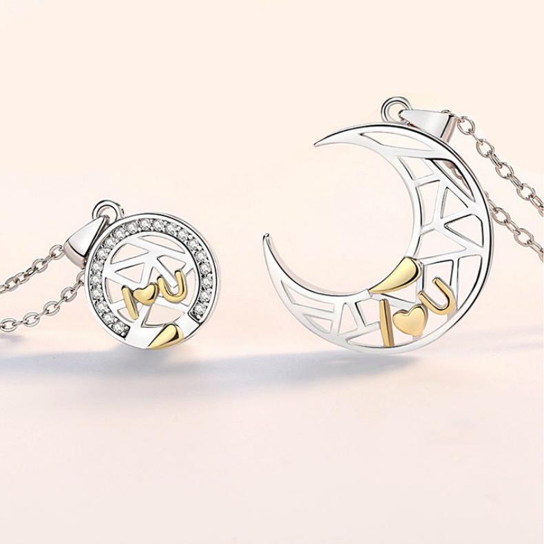 Star Moon Couple Necklace Female Collar Neck Chain Crescent Pendant Minimalist