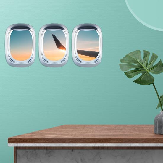 3Pcs/Set Airplane Window Decal Three-dimensional Self Adhesive Window View Landscape Wall Decor Airplane Wall Stickers for Home