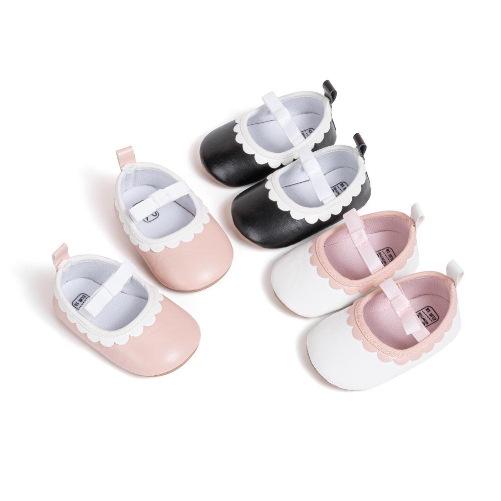 Baby Girl Princess Bow Lace Non-Slip Soft Leather Walking Shoes (0-1 Year)