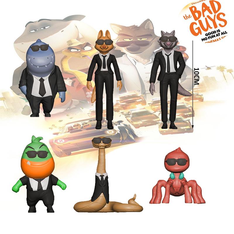 Nouveau lot de 6 figurines d'action Les Bad Guys Jouets Kawaii Loup Piranha Serpent Requin Tarentule Poupée Anime Jouet Animal en PVC Cadeau d'Anniversaire