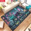 Cyberpunk Katzen Teppich, Neon Futuristischer Katzen Druck Rutschfeste Fußmatte, Cooler Tech Stil Teppich für Wohnzimmer Schlafzimmer Heimdekoration