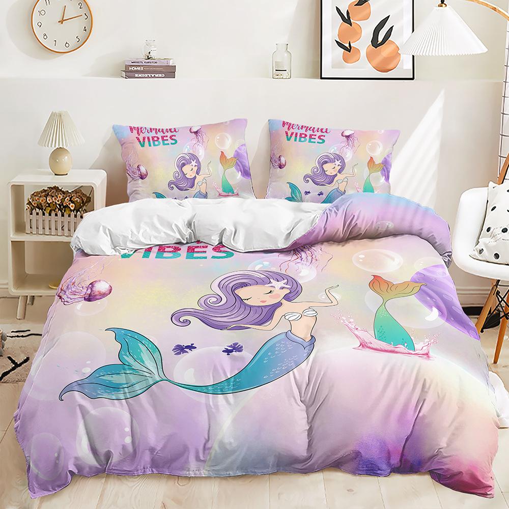 Three-Piece Set Cartoon Mermaid Quilt Cover Bedding Digital Printing Two-Piece Set