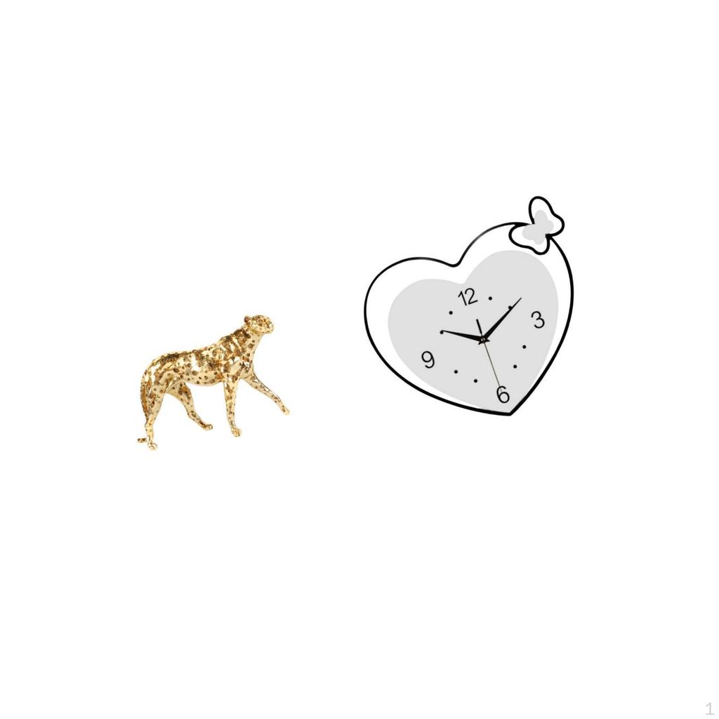 Golden Hearted Cheetah Sculpture with Creative Acrylic Clock Design Decorative Tabletop Centerpiece