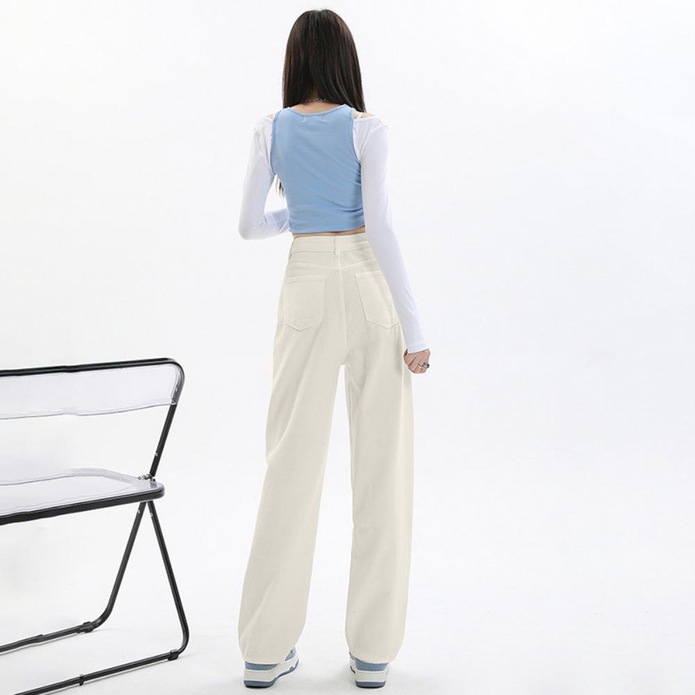 Spring new commuter fashion jeans women's loose high waist slim straight pants mopping jeans ins tide