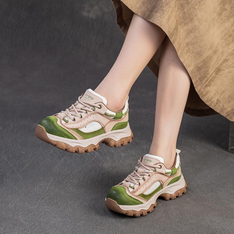 Módní GKTINOO šněrovací dámské ploché boty tenisky z pravé kůže s měkkou podrážkou 2025 nové ručně vyráběné lehké sportovní platformové tenisky