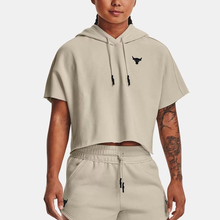 Under Armour Solid Color Pullover Hoodie Women Tops Lime-White 1371370-279