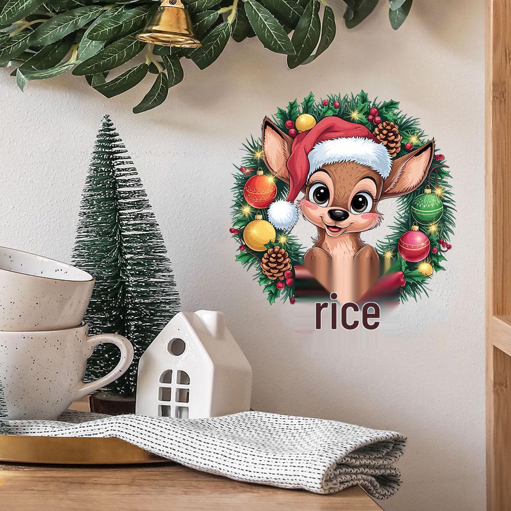 Removable Christmas Reindeer Wreath Wall Sticker for Living Room, Bedroom, or Entrance