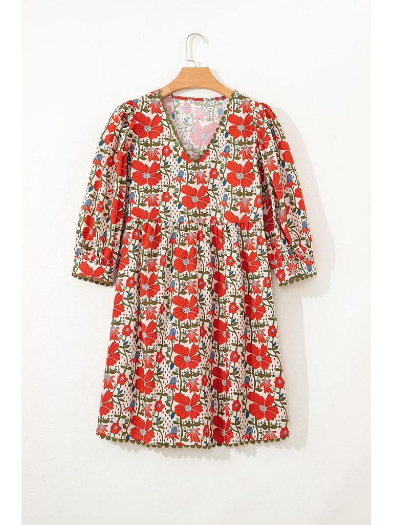 2026 Summer V-Neck Floral Print Dress: Versatile European and American Fashion Loose Cover-up Short Skirt for Women