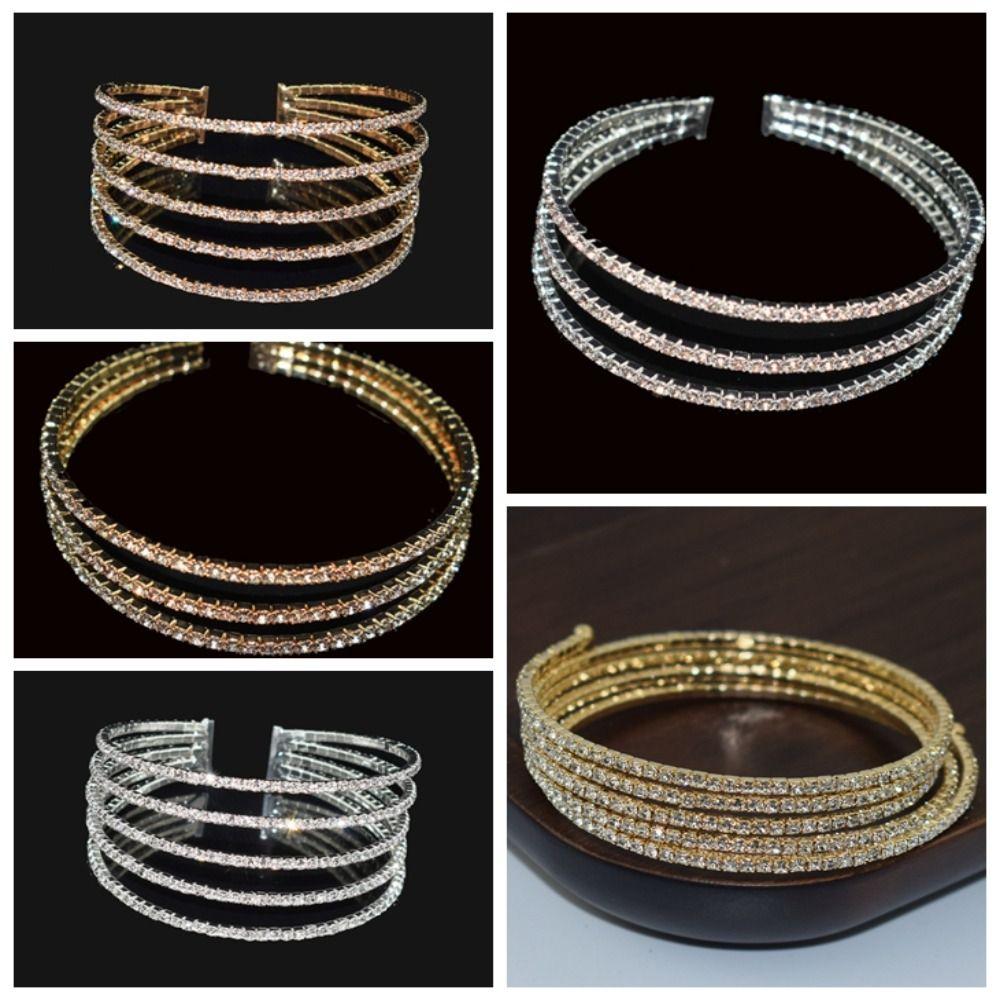 

Iron Zinc Zinc Alloy Lady Crystal Open Bracelets 3 Rows Gold Silver Plated Bracelet Travelling