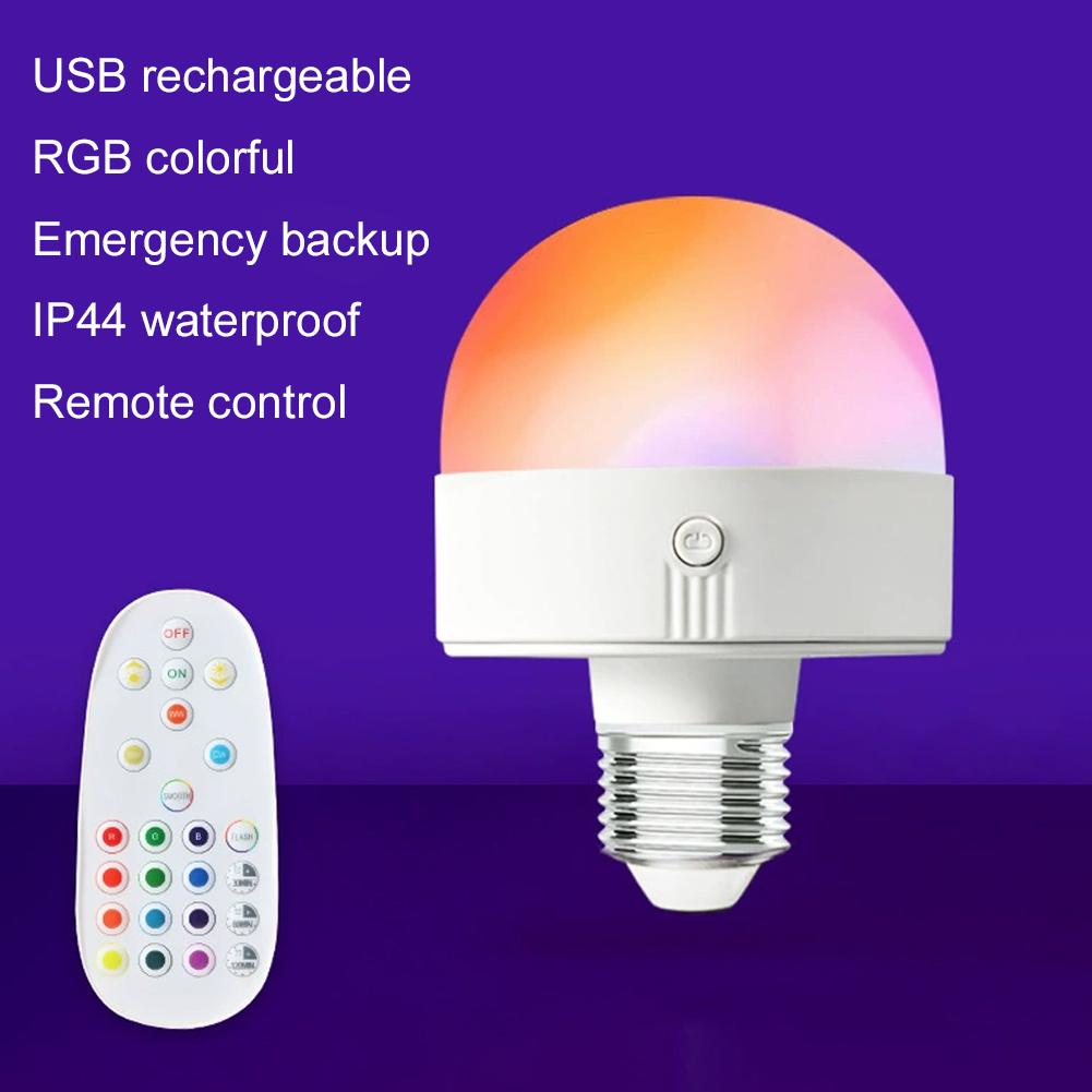 Rechargeable LED Bulb E27/E26 RGB Remote Control Stepless Dimming Tricolor Light For Wall Lamps Chandeliers Table Lamps Timer