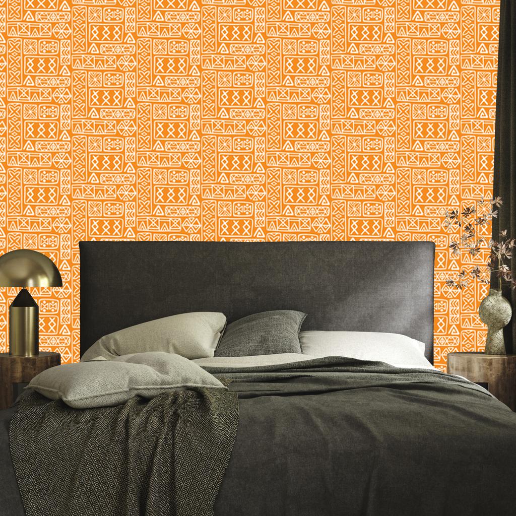 Polynesian Geometric Pattern Wallpaper Cream and Gold 50x1000