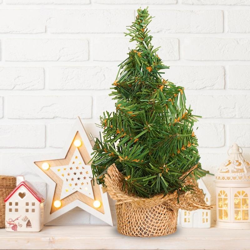 Christmas Tree Table top Decoration With Natural Burlap Base For Home Office Holiday Decoration