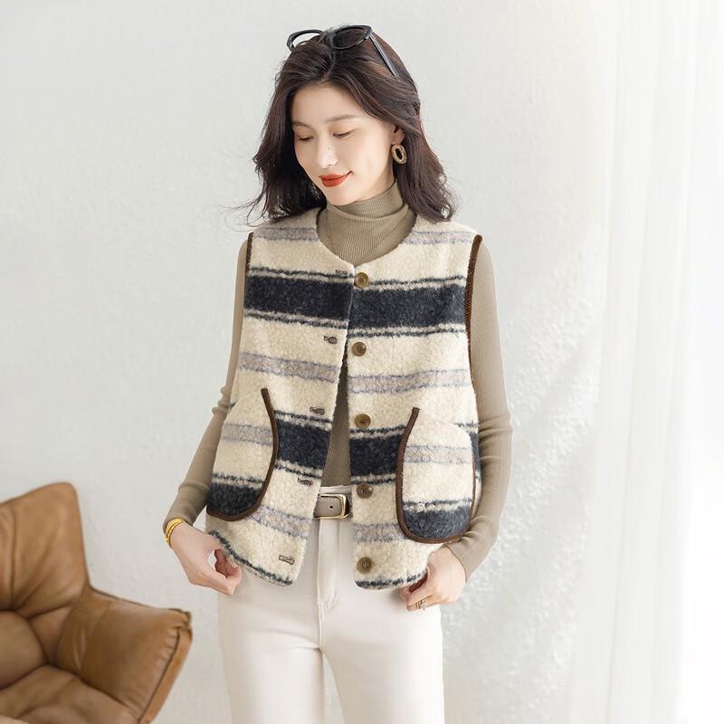 Si Ba She Damen Retro Gestreifte Fleeceweste