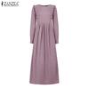 ZANZEA Women Holiday Casual Round Neck Loose Long Sleeve Dress