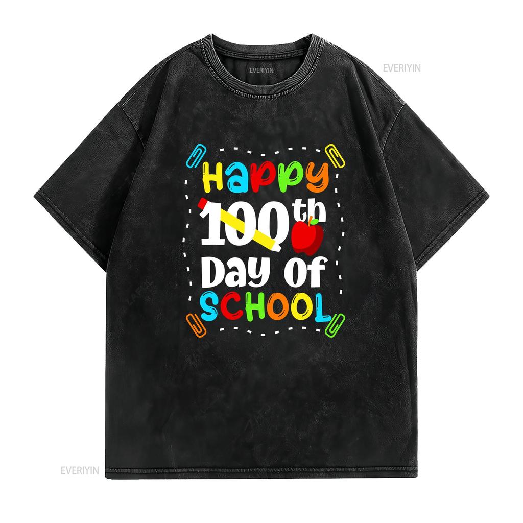 Glücklicher 100. Schultag T-Shirt Lehrer Jungen Mädchen 100 vintage Gewaschen Atmungsaktiv Bequem Weich mode Leicht