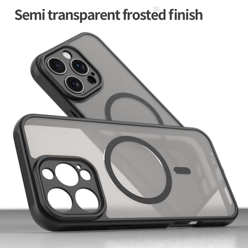 For iPhone 16 15 14 13 Pro Max ase Semi-Transparent Frosted Matte PC+TPU Anti-fingerprint Translucent Cover