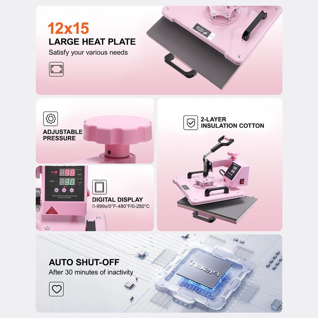 Heißpresse 12x15 in 5 in 1 mit 30oz Becherpresse T-Shirts Rosa