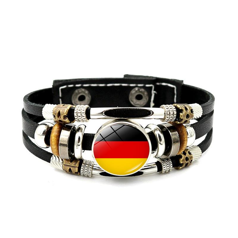 Factory National Country Flag Design Bracelet Crystal Bead Snap Button Sports National Team Jewelry Gift Leather Wrap Bracelet