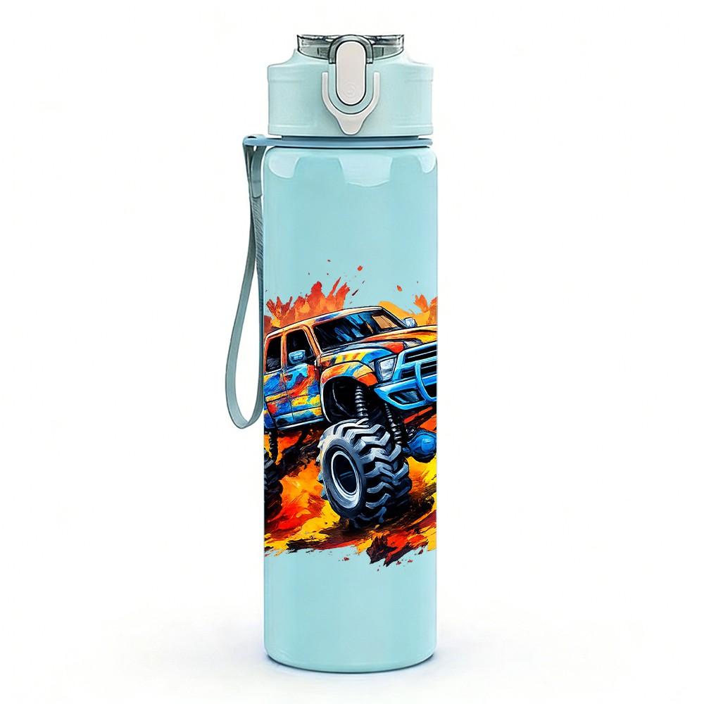1PC Monster Truck Off Road Vehicle Print 750ml Color Plastic Sports Water Bottle Leakproof Flip Straw Lid Suitable for Sports Office Home Use