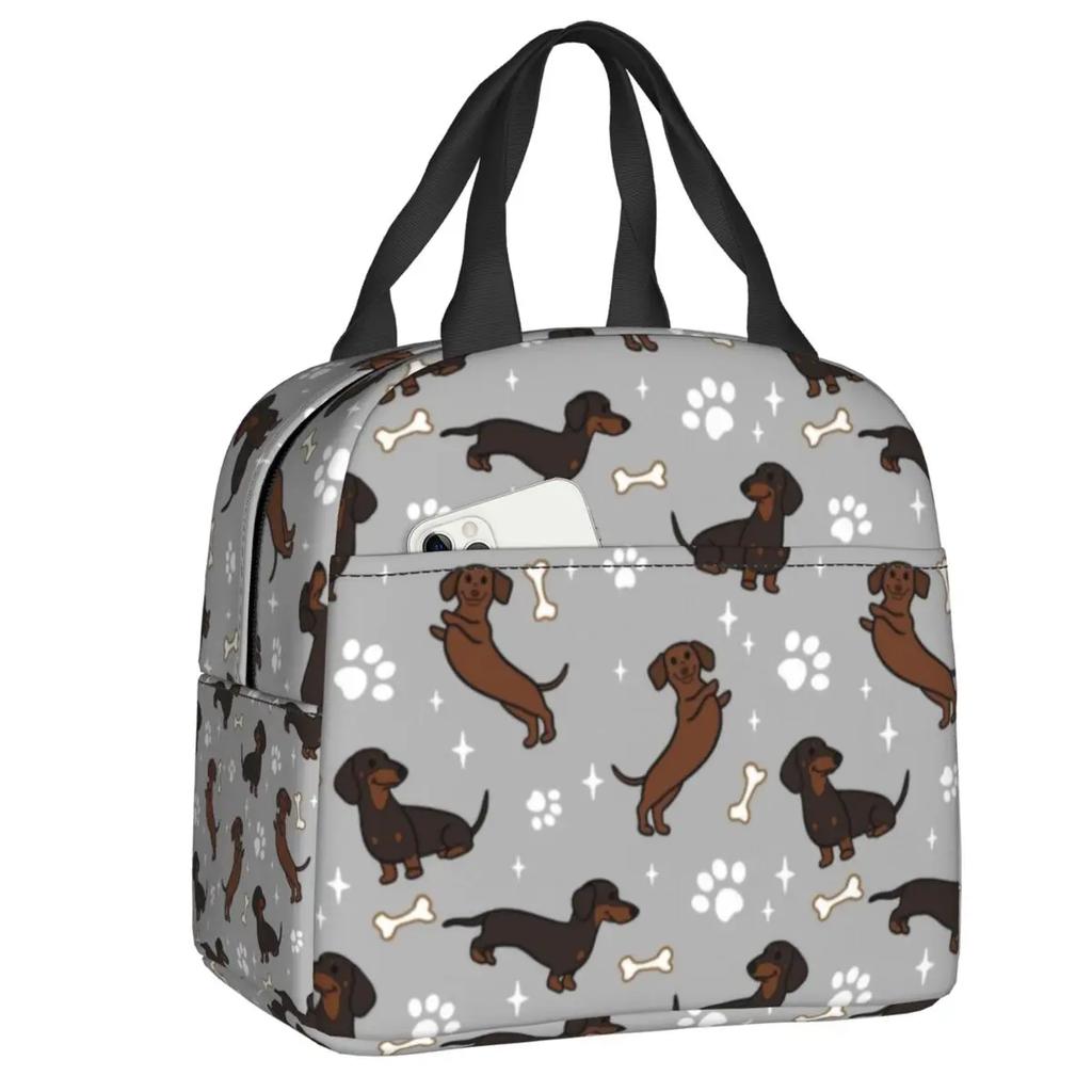 Dachshund Thermal Insulated Lunch Bag Women Badger Sausage the Wiener Dog Lunch Tote for Outdoor Camping Travel Storage Food Box