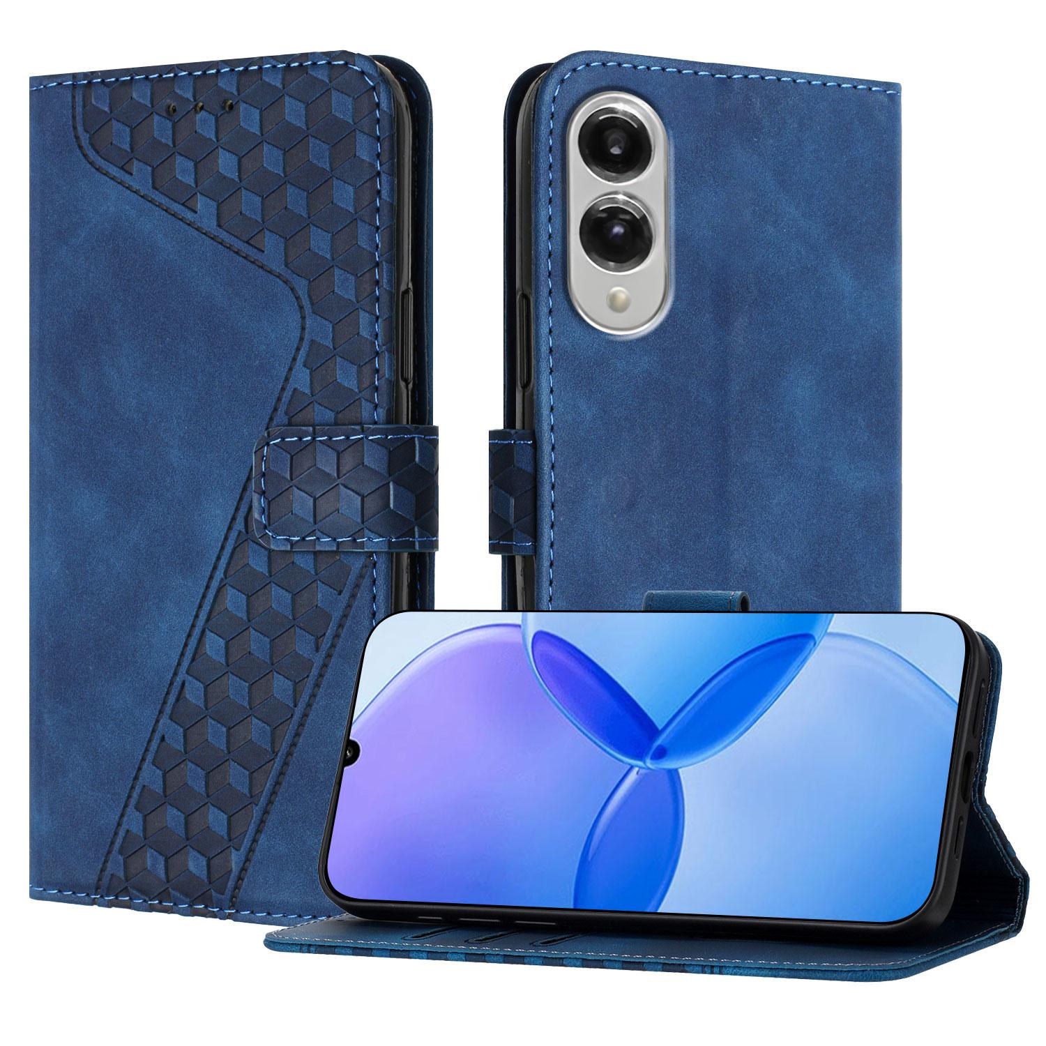 

For Samsung Galaxy S25 Edge Leather Case 7-Shaped Pattern Wallet Stand Shockproof Phone Cover Blue