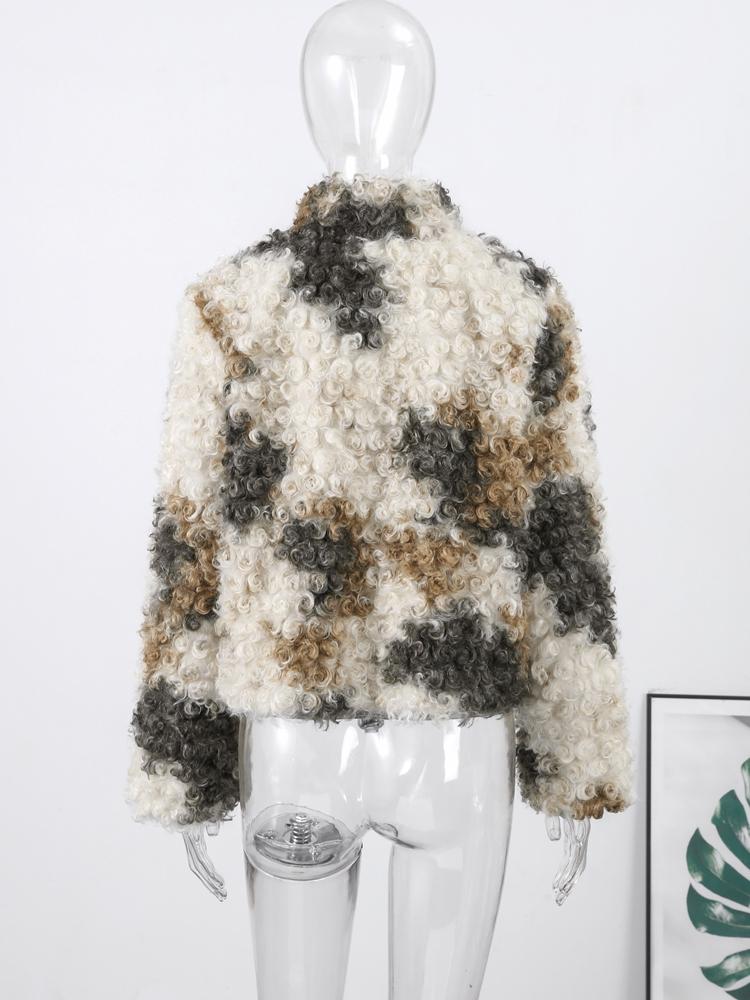 Dámská bunda z umělé jehněčí plyšové kožešiny, vícebarevná bunda z umělé kožešiny, módní ležérní dámský krátký kožíšek, podzimní a zimní nové topy