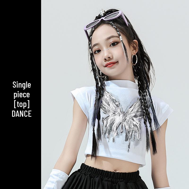Children s Jazz Dance Crop Top with Sleeves - Trendy Street Performance Costume 110cm